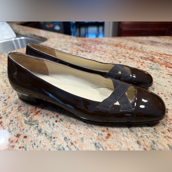Salvatore Ferragamo Leather Shoes Ballet Womens Size 7.5 Crisscross Brown Preppy - Picture 7 of 14
